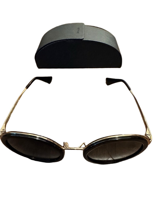 Prada Cinema SPR50T Round Black Sunglasses with Gold Bridge and Case main image 7